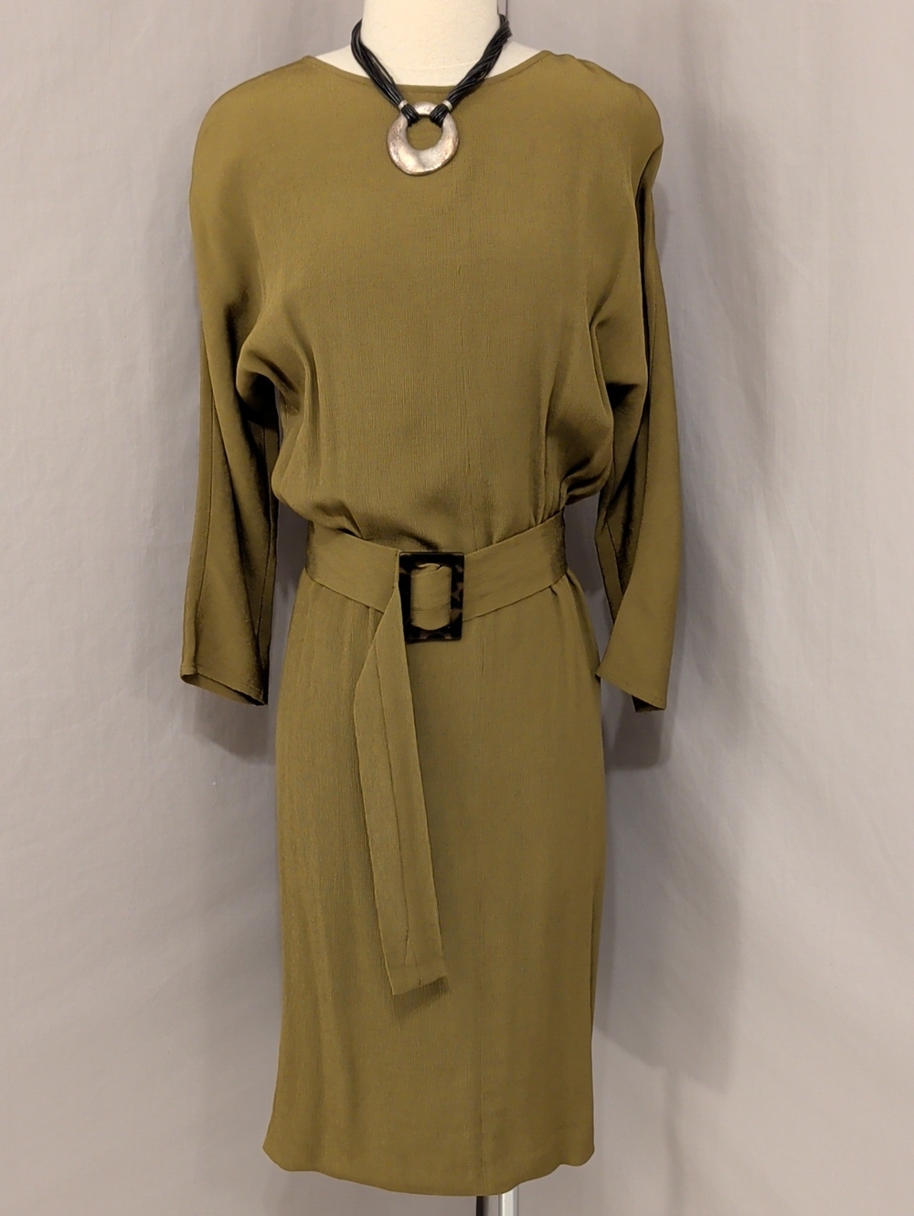 Olive Bronze Classy Long-Sleeve Belted Sheath Dress Mossimo Dutti Romania SeeMes